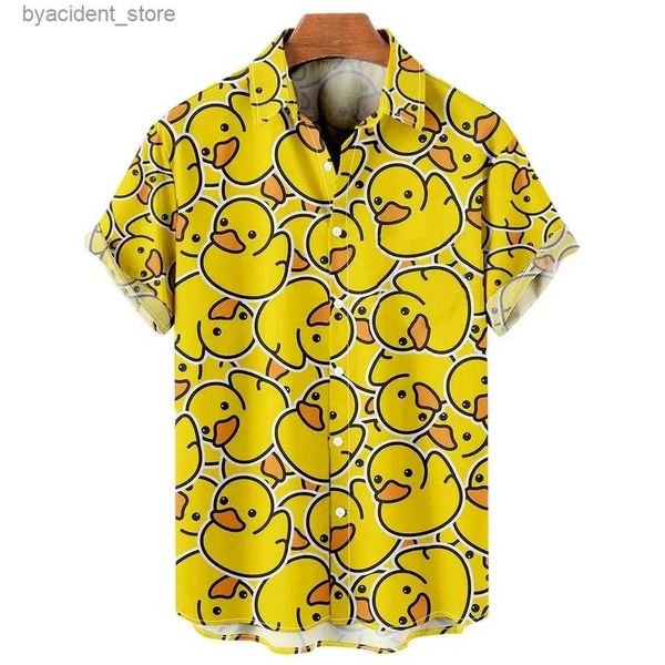 Camisas casuais masculinas engraçado camisa masculina pequeno pato amarelo 3d impresso havaiano praia tops manga curta casual moda blusa camisa social l240320