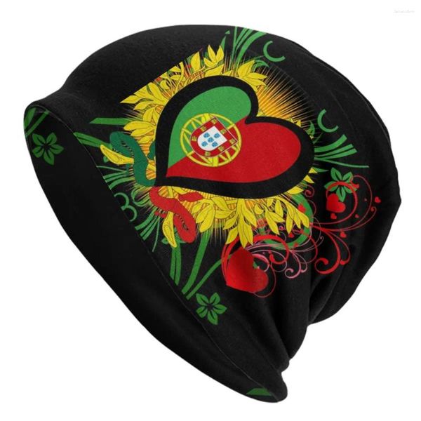 Baskenmütze, Portugal-Flagge, Herz-Geschenke, Mütze, Strickmütze, Herren, Damen, Mode, Unisex, Erwachsene, portugiesischer Winter, warme Skullies, Mützen, Mützen