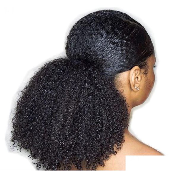 Хвосты Mogolian Afro Kinky Curly Dstring Ponytail Наращивание человеческих волос 4B 4C Remy Pony Tail Шиньон Зажим для наращивания 120G Drop Dhca5