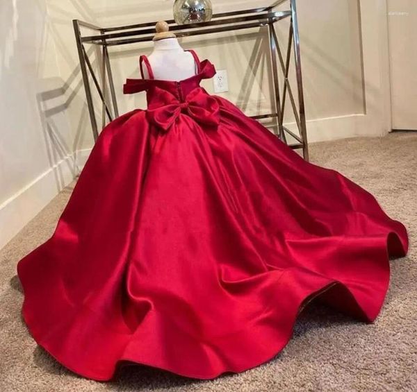 Vestidos de menina de cetim vermelho vestido de princesa criança 1 ano vestido de aniversário festa de natal flor 9 meses a 14 anos