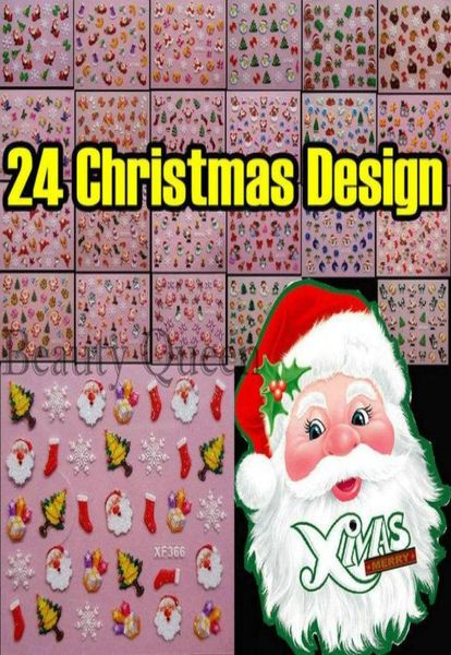 I PIÙ NUOVI 24 Style Christmas Design 3D Nail Art Sticker Tip Decalcomania Decorazione Consigli Set EMS 7015631