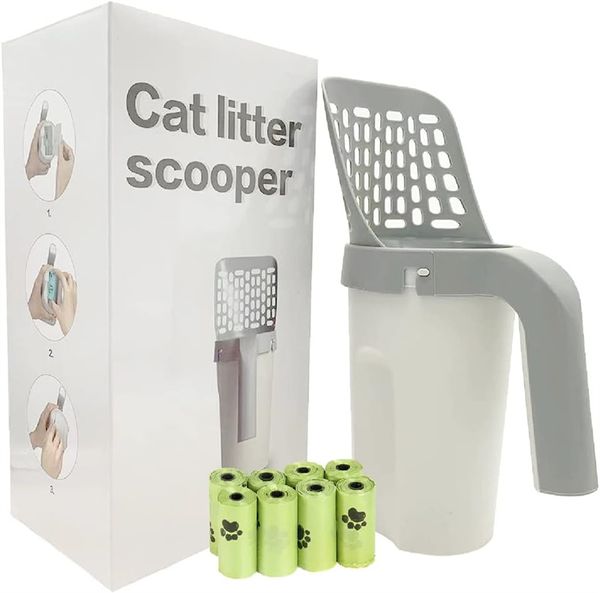 Pala per lettiera per gatti Paletta autopulente con sacchetti per rifiuti Scatola portatile per attrezzi Forniture per animali domestici