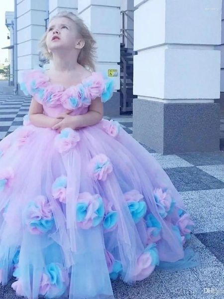 Mädchenkleider Elegantes Blumenmädchenkleid Hochzeit Party Prinzessin Applikationen Geburtstag Ballkleider für 2-14