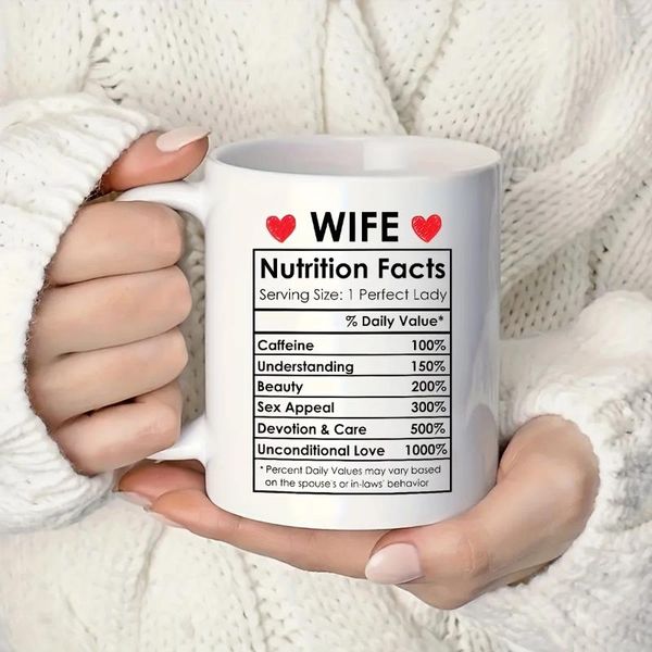 Tassen 11OZ „Wife Nutrition Facts“ Kaffee-Jubiläumsgeschenke für ihre Frau zum Geburtstag Lustige Tasse