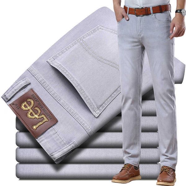 Lee dex Trade Jeans masculino ajuste reto primavera/verão fino cinza claro elástico empresarial jovem