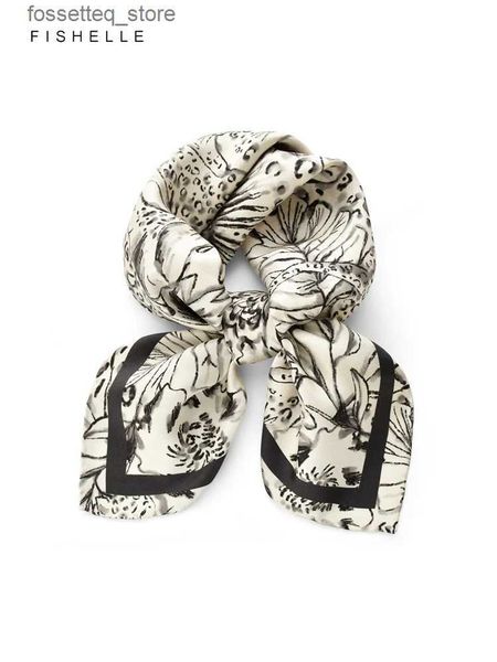 Lenços preto bege leopardo impresso real seda sarja lenços lenço de seda das mulheres presentes de luxo lenço faixas de cabelo primavera outono hijab l240322