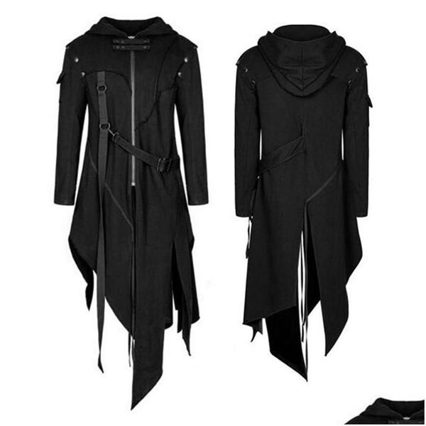 Mens Trench Cappotti 2021 Medievale Cosplay Gotico Costumi di Halloween Per Gli Uomini Abito Strega Medioevo Rinascimentale Nero Mantello Clothi Dhd6Y