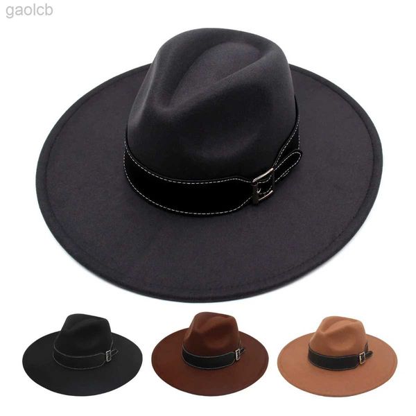 Шляпы с широкими полями Шляпы-ведра с полями шириной 9,5 см, классическая женская шляпа Fedora, унисекс, шерстяная фетровая шляпа, британская мужская шляпа с ремешком в стиле джаз, осенняя винтажная шляпа-платье 24323