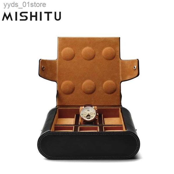 Caixas de joias MISHITU Preto 6 grades Caixa de armazenamento de couro PU com organizador de veludo Caixa de exibição de joias L240323