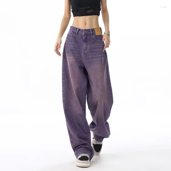 Jeans da donna WCFCX STUDIO Viola Largo per le donne Ins Moda Pantaloni hip-hop in denim Pantaloni casual vintage Streetwear Gamba Y2K Abbigliamento