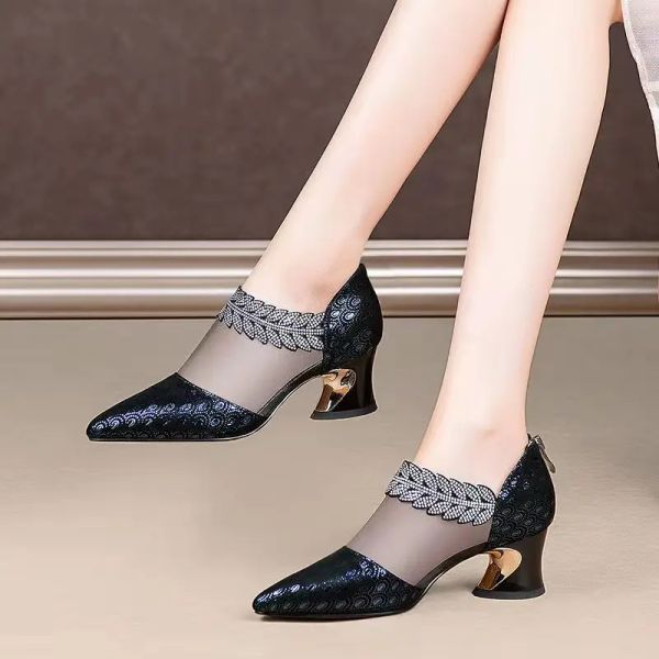 Насосы Comemore 2022 Тренд весенняя новая сетчатые ботинки Женские павлиные рисунки летние каблуки