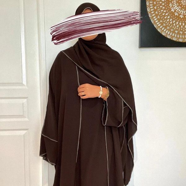 Roupas étnicas Abaya Set com Hijab EID Ramadan Jazz Crepe Modesto Três Peças Islâmico Atacado Muçulmano Mulheres Kimono Vestido