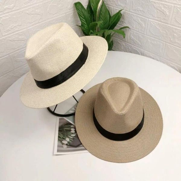 Cappelli a tesa larga Cappello da sole Fascia Decor Cupola piatta Paglia pieghevole sottile Non soffocante Anti-UV Uomo Grande protezione solare Accessori moda jazz