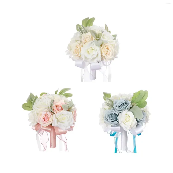 Flores decorativas casamento buquê de noiva decoração de casa com fita artesanal artificial para presentes po prop cerimônia de aniversário