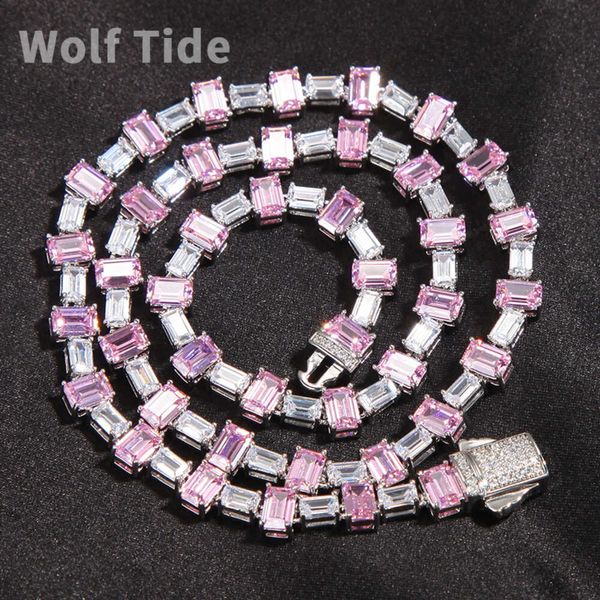 Creativo Rosa Bianco Quadrato Catene da tennis in zirconio cubico Collana girocollo Semplice personalizzato Miami Street Cz Pietra Zircone Catena clavicola Collane per uomo e donna