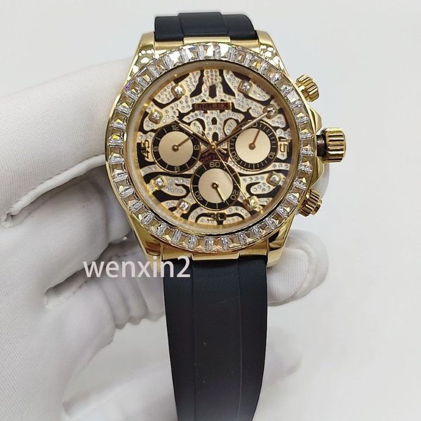 Relógio masculino clássico luxo 40mm mecânico automático moldura de aço inoxidável acrílico leopardo impressão pequena broca dial2133
