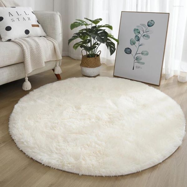 Teppiche runder Plüschteppich für Wohnzimmer, rutschfest, große Fläche, dick, Schlafzimmer, dekorativer Boden, weich