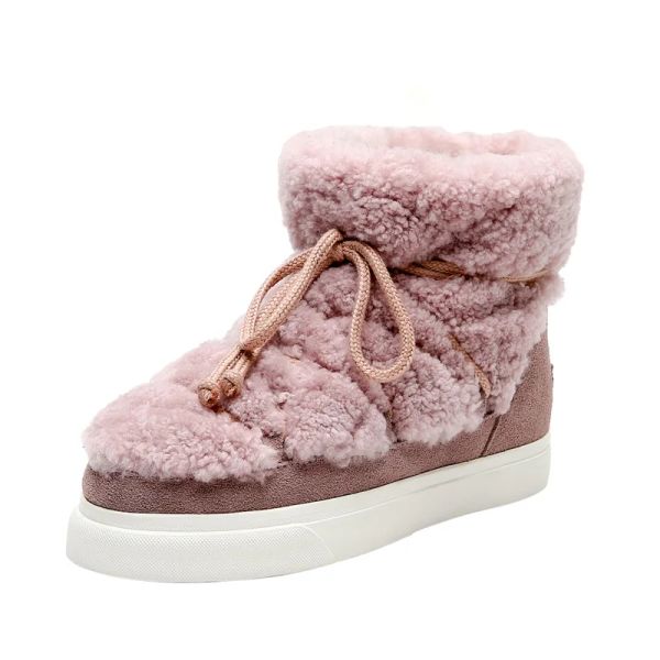 Stivali stivali caviglie caviglia piccolehut inverno inverno scarpone pianeggianti eleganti signore beige in pizzo rosa in pizzo rotondo di lana di lana di lana di lana stivali
