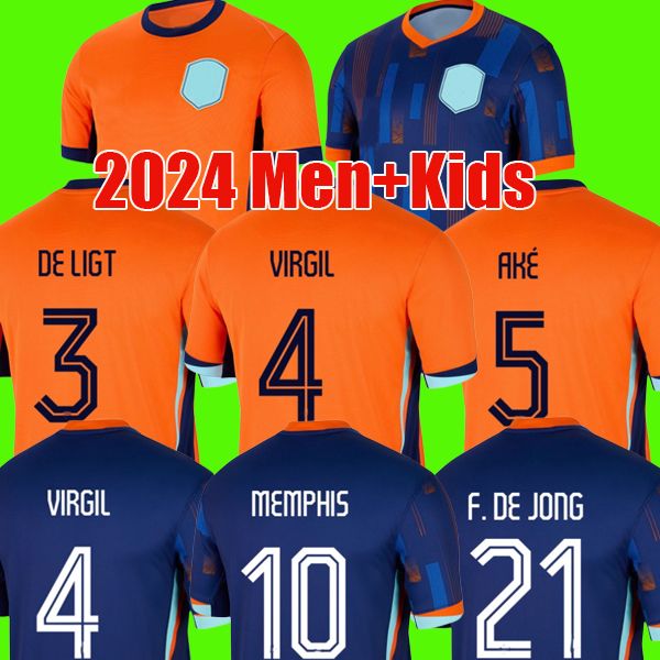 24 25 Hollanda Memphis Avrupa Kupası 2024 Holland Home Away Jersey de Jong Virgil Gakpo Bergvijn Gömlek 2024 Klaassen Blind de Ligt Xavi Erkekler Çocuk Kiti Futbol Gömlek