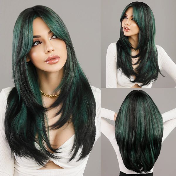 Wigs NAMM Пушистые лаванды Синтетические зеленые парики для женщин ежедневно косплей Новая тенденция средняя часть волнистая зеленая волоса теплостой