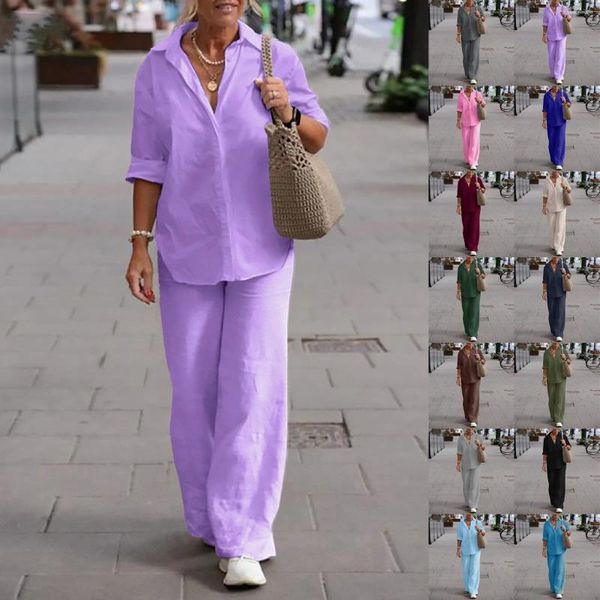 Abbigliamento da palestra Camicia a maniche lunghe con risvolto da donna in due pezzi Abito con pantaloni per donna Abiti da lavoro autunnali Abito per juniors elasticizzato