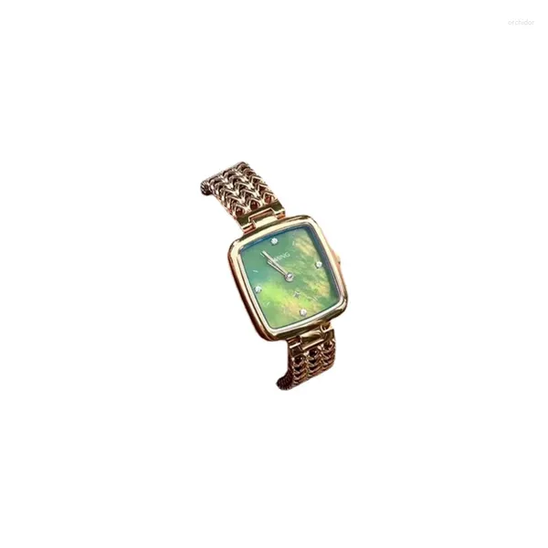 Relógios de pulso Qingti Pequeno Relógio Quadrado Feminino Luz Luxo Nicho Retro Verde
