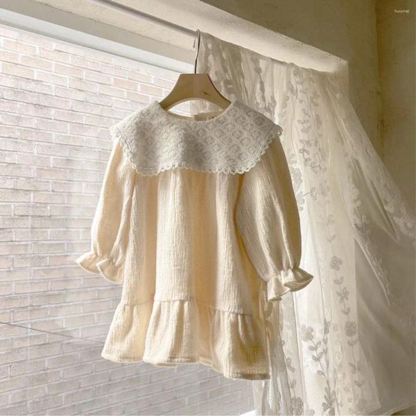 Mädchen Kleider 2024 Frühling Baby Langarm Spitze Kragen Kleid Baumwolle Infant Lose Prinzessin Kinder Mädchen Casual Kleidung