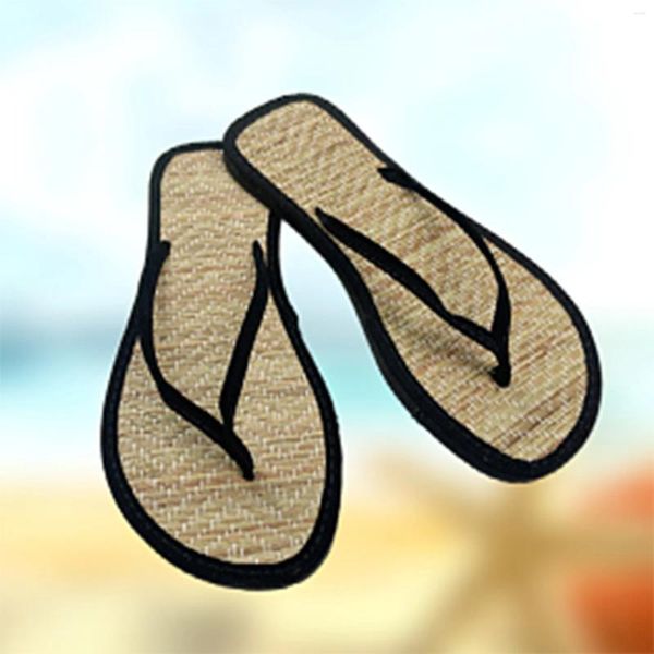 Terlik Kadın Flip Flops Rahat Yürüyüş Düz Sandalet Dokuma Saman Ayakkabıları Kadın Yuvarlak Ayak Parçası Artı Boyut Kadın Ayakkabı