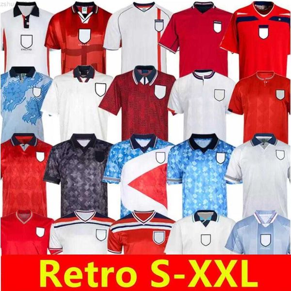 Retro 1982 1994 1998 2002 1996 2008 89 Maglie da calcio Inghilterra Kit blackout BECKHAM GASCOIGNE OWEN GERRARD Maglia da calcio BARNES 1990 mash up FOWLER ROBSON SC 3QCM