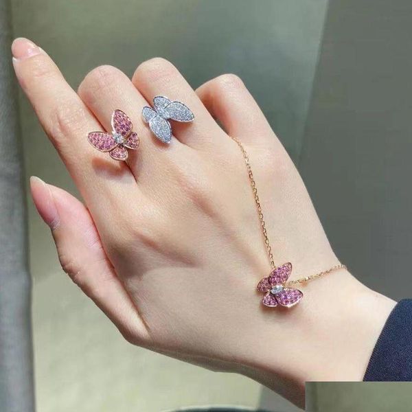 Küpe Kolye Yeni lüks esigner kolyeler yüzük takı setleri 18k altın mavi rhinestone asimetrik kulak üst sınıf moda kadın otpa3