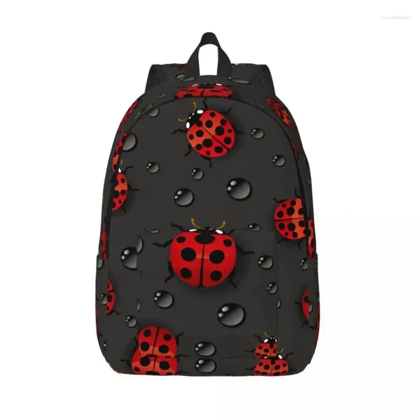 Sacos de armazenamento Schoolbag Estudante Joaninhas Vermelhas com Gotas de Água Ombro Laptop Bag School Backpack