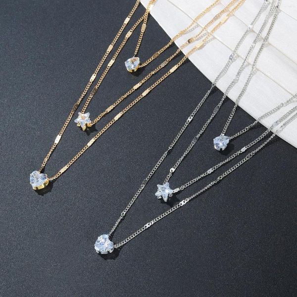 Цепочки, модные простые многослойные пятиконечные звезды, подвеска в форме капли воды, ожерелье в стиле ретро, цепочка на ключицы, камень, женские ювелирные изделия
