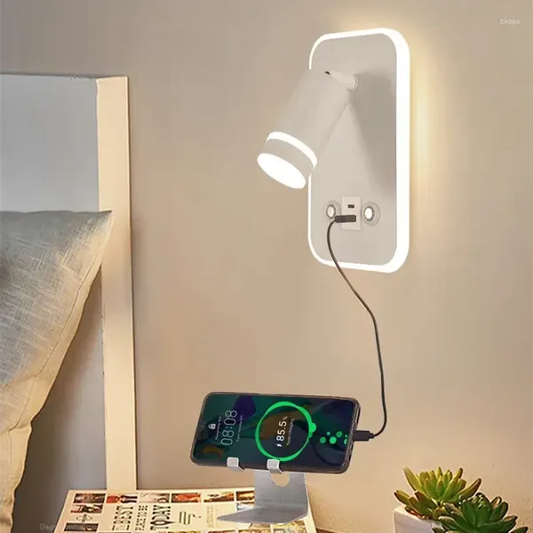 Lampada da parete Faretto a Led Telefono cellulare USB ricaricabile per soggiorno Camera da letto Lampada da lettura sul comodino Illuminazione per interni 6pa