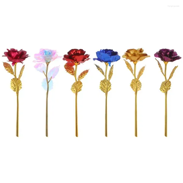 Fiori decorativi Moda Amante romantico Regali Matrimonio Immerso Gambo lungo 24K Lamina d'oro Fiore di rosa Regalo di San Valentino Artigianato