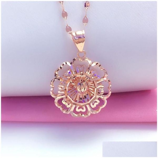 Catene 585 placcato oro viola 14K rosa ciondolo fiore cavo collana per donna fascino squisito luce gioielli di lusso per feste Drop Delive Otbfm