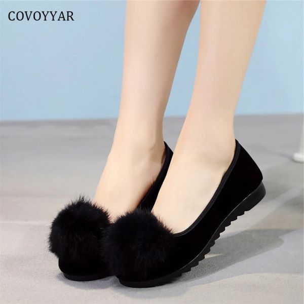 Лоферы Covoyyar Sping Осенние женские туфли Slip On Lafers Pompom Ballet Flat Shoes Комфортная диска для медсестры обувь больших размеров WFS3131