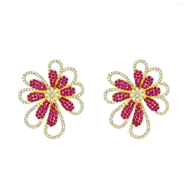 Ohrstecker, stilvolles, luxuriöses Blumenohr für Damen, Schmuck, Fuchsia, transparenter Strass-Ohrring, 4,6 x 3,9, 1 Paar