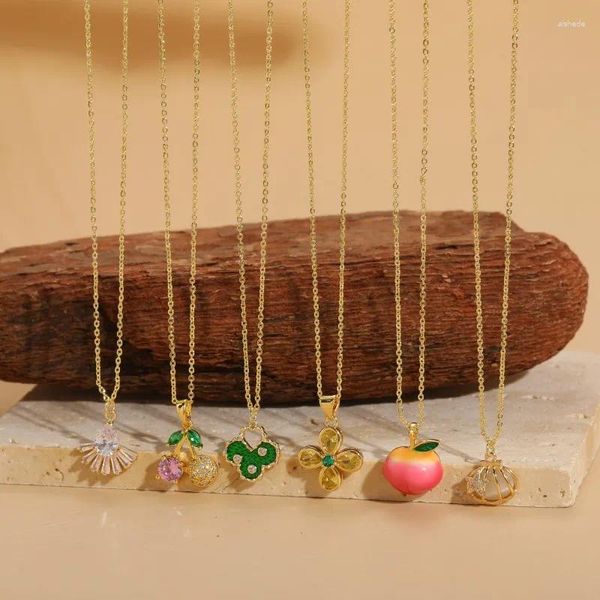 Collana con pendente piccolo in zirconi che cade olio di catene di vendita di stazioni indipendenti per donna stile Instagram frutta miele pesca