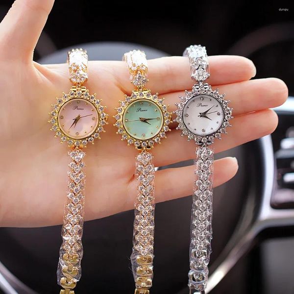 Relógios de pulso feminino relógio de luxo marca diamante sun dial quartzo pulseira moda relógio reloj v117