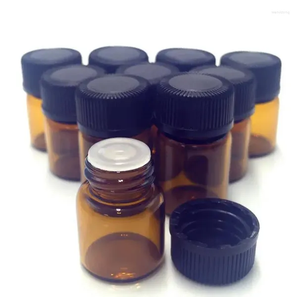 Bottiglie di conservazione Fiale di vetro piccole da 2 ml Contagocce per campioni Fiala ambrata con tappo a vite nero