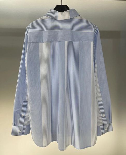 Blusas femininas primavera/verão azul e branco listra contraste gola polo camisa de manga comprida casaco commuter estilo unissex casual fashio