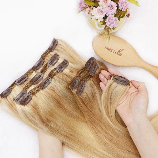 Extensions MRSHAIR Fügen Sie Volumen hinzu, Haarteil, Clip-in-Haarverlängerungen, Echthaar, nahtlos, Clipon, voller Kopf, echtes Naturhaar, auf Haarnadeln, 30,5 cm, 61 cm