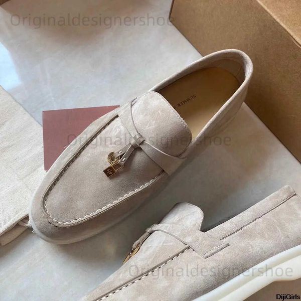 Freizeitschuhe für Damen, flache Schuhe, Khaki, Wildleder, Sommer-Spaziergangsschuhe, Metallverschluss, Slip-On, faule Loafer, kausale Mokassins, bequeme Pantoletten, Fahrschuhe, T240323