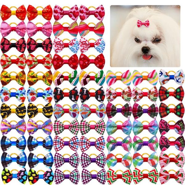 Vestuário para cães 10 pcs coloridos pequenos arcos filhote de cachorro cabelo decorar bandas de borracha pet headflower fornecedor acessórios