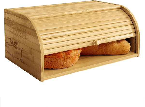 Bambus-Brotkasten, platzsparender, rustikaler Roll-Top-Brotkasten für die Arbeitsplatte – zur Aufbewahrung von Brot, Kuchen und Backwaren