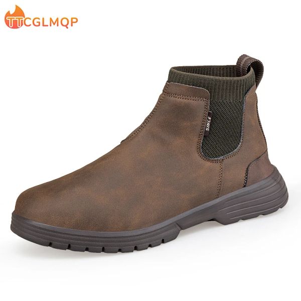 Botas de botas novas de couro masculino de couro impermeável Chelsea Boots Designer de marca Itália botas de moda de moda masculino