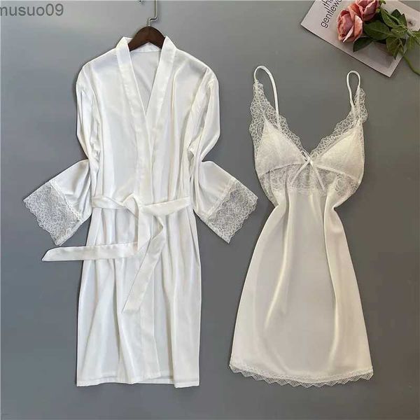 abiti da casa estate da donna pigiama abito notturno rosa pizzo da sposa da sposa abito da sposa abito kimono sexy pigiama seta satinata sciolta