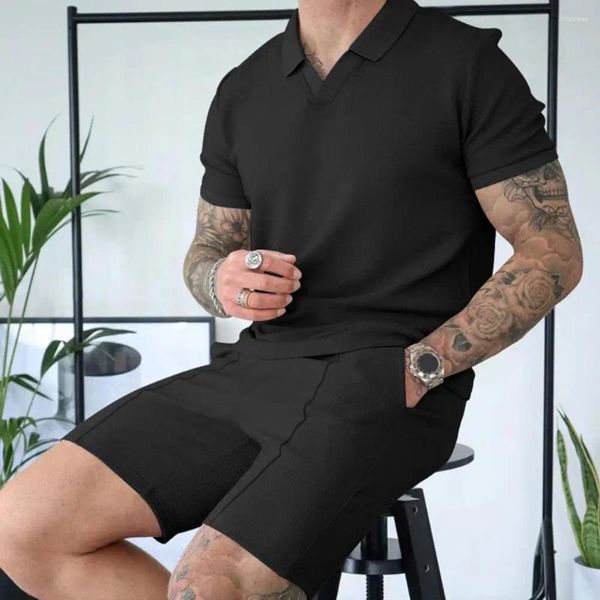 Tracksuits masculinos homens loungewear casual verão conjunto com decote em v camiseta larga perna shorts streetwear moda para cintura elástica