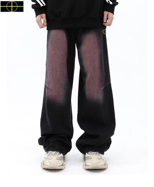 Stone American Street Hip Hop Purple Island Washed Distressed Jeans High Street Loose Wide Leg Mop Pants Fried Street Hose S-2XL23