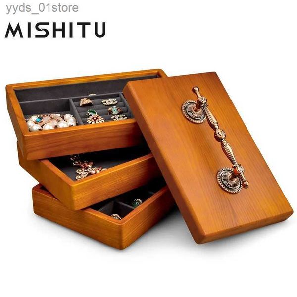 Caixas de jóias MISHITU Soild Anel de Madeira Caixa de Brincos Colar Pingente Caixa de Jóias Caixa de Armazenamento Caso de Exibição de Jóias Stand L240323